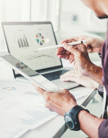 1152943733 Co-working Business Team Consulting meeting Planning with digital tablet Strategy Analysis investment and saving concept. meeting discussing new plan financial graph data.