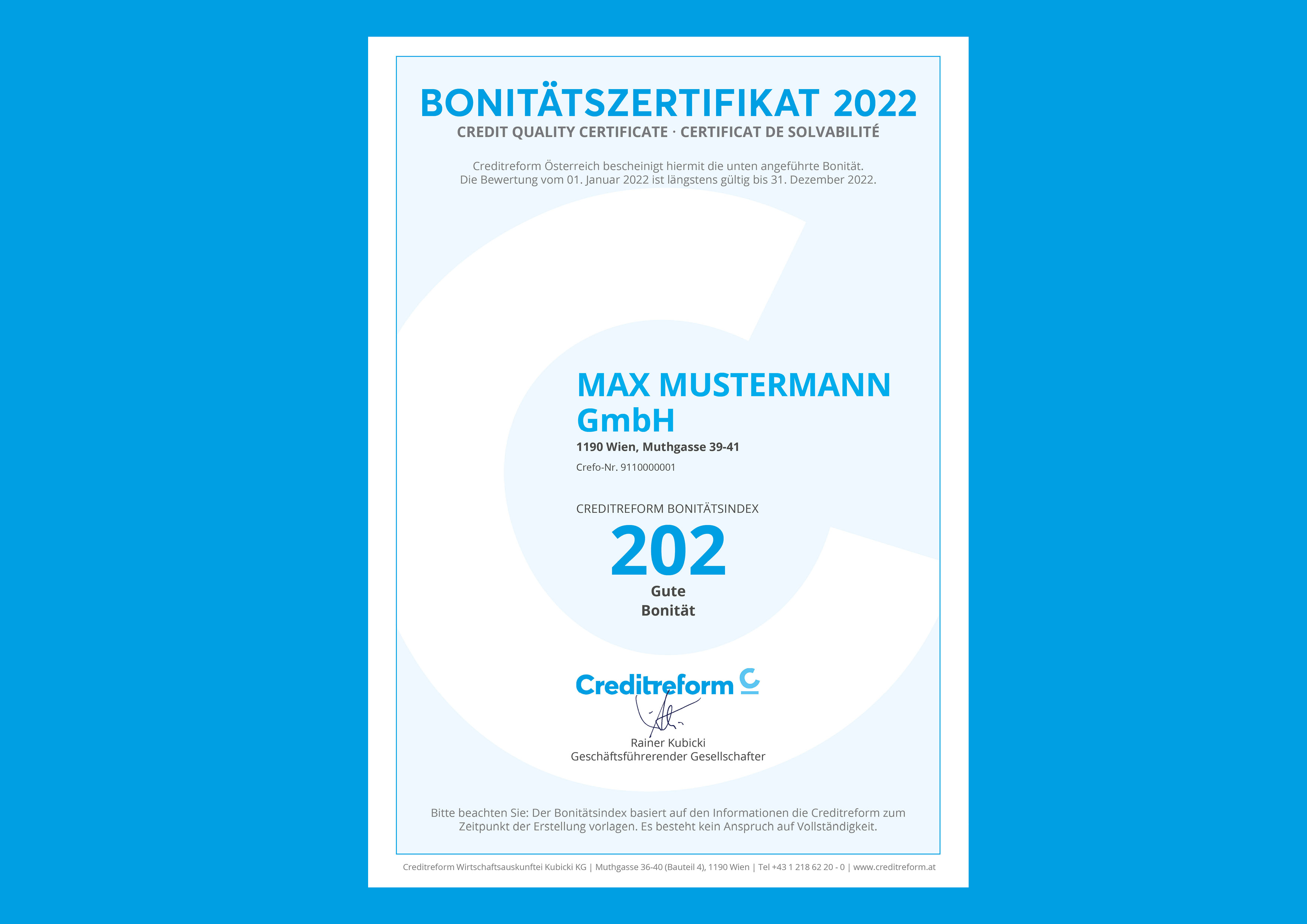 Muster Bonitätszertifikat Bonitätszertifikat Muster